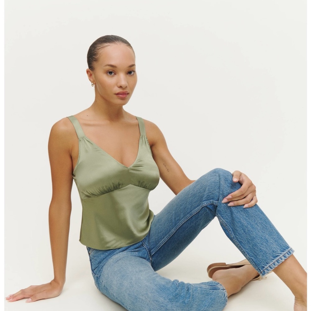 Reformation Elodie Satin Camisole in Artichoke